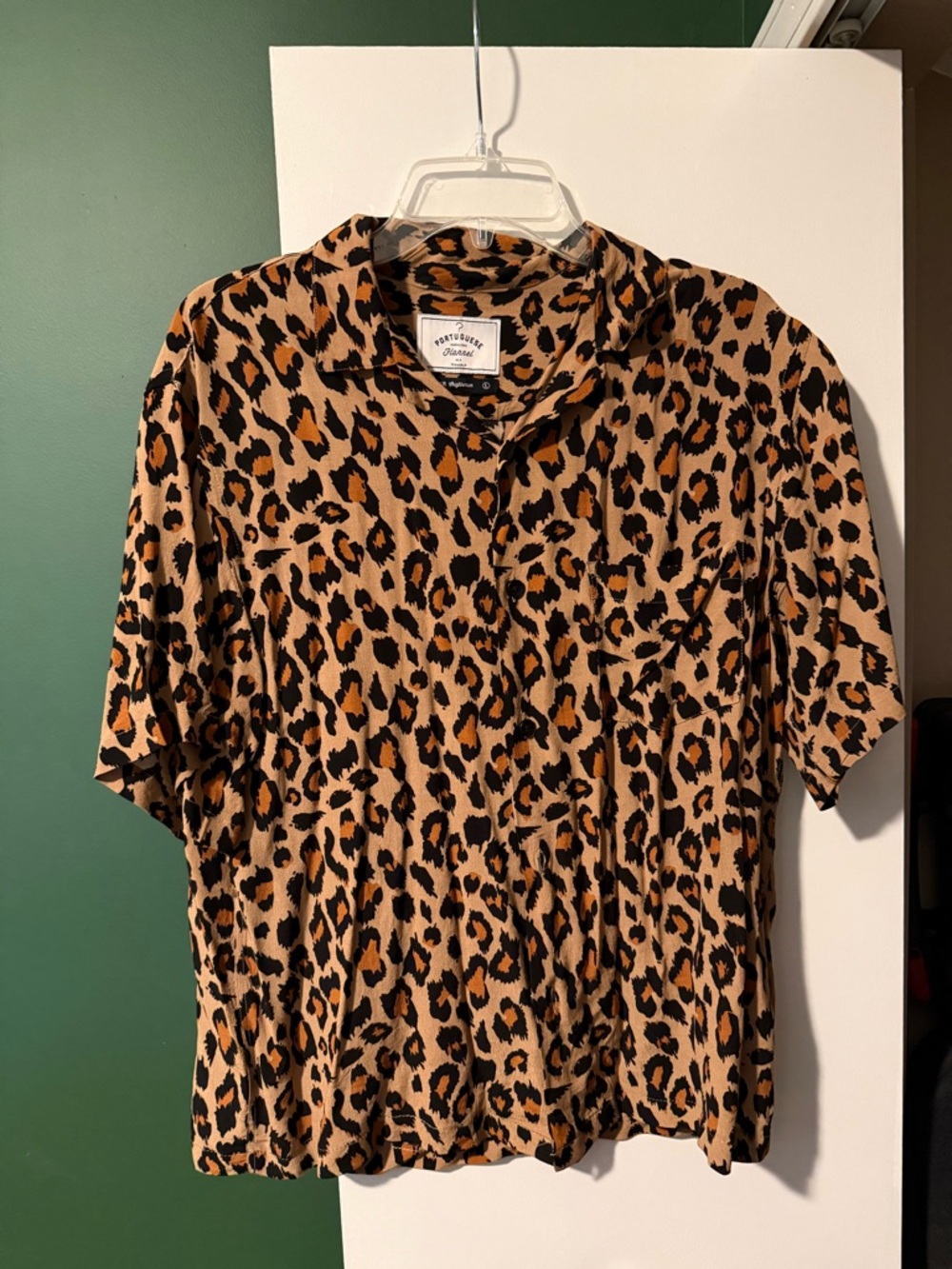 Leopard Print Short Sleeve Button-Down Portuguese Flannel